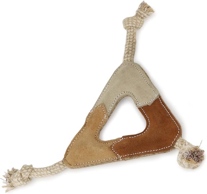 Triangle Shape Natural Suede Leather Chew Toy for Medium to Large Dogs, Leather Dog Toys (Pack of 2)