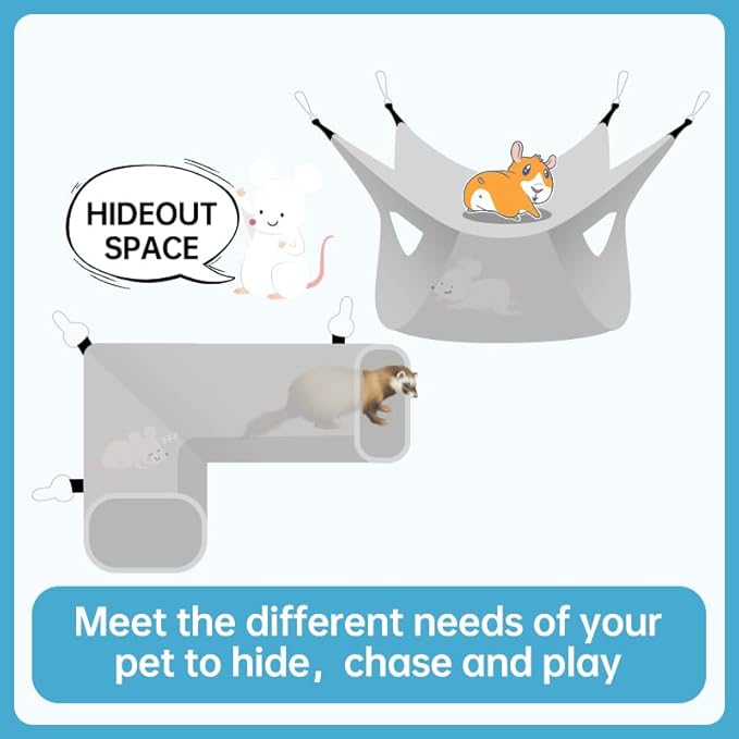 Guinea Pig Rat Tunnel Ferret Hammock, Small Animal Corner Tunnel & Tubes & Bed for Hedgehog Piggy Chinchilla Hideout Toys and Cage Accessories (3.Hammock&Tunnel, Owl)