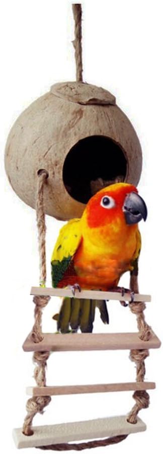 Hypeety Natural Coconut Hideaway Birds Toys Decorative Bird Nest Cage House with Bird Ladder Parakeet Budgie Cage Bird Nest