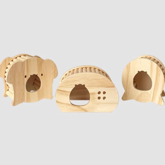 Hamster Wooden Hideout House Natural Wood Pet Rats Climbing Play Hut Hideaway Room for Small Chicken Hedgehogs Chinchilla Habitat Pet Cage Accessories (E)
