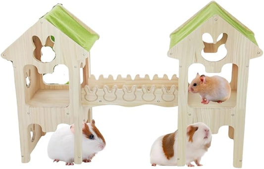 Wooden Guinea Pig Hideout, Bunny Houses and Hideouts Climbing Toys, Hamster Maze, Small Animal Accessories for Rabbit, Chinchilla, Rat, Mice, Gerbil (Combinations 6)