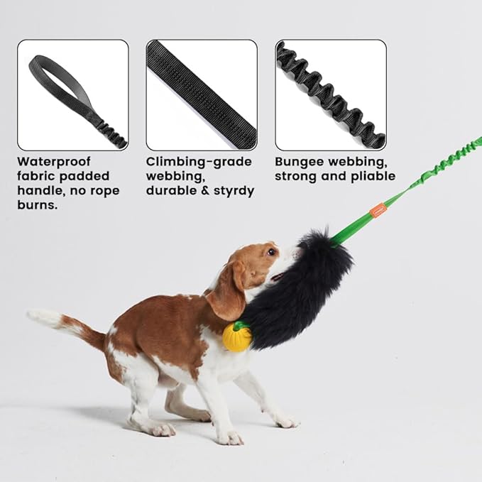 HOWGO Dog Rope Toy,Dog Bungee Chaser Toy 100% Sheepskin,Sheep Smell Tug Toy for All Breeds (Orange, Short Without Ball)