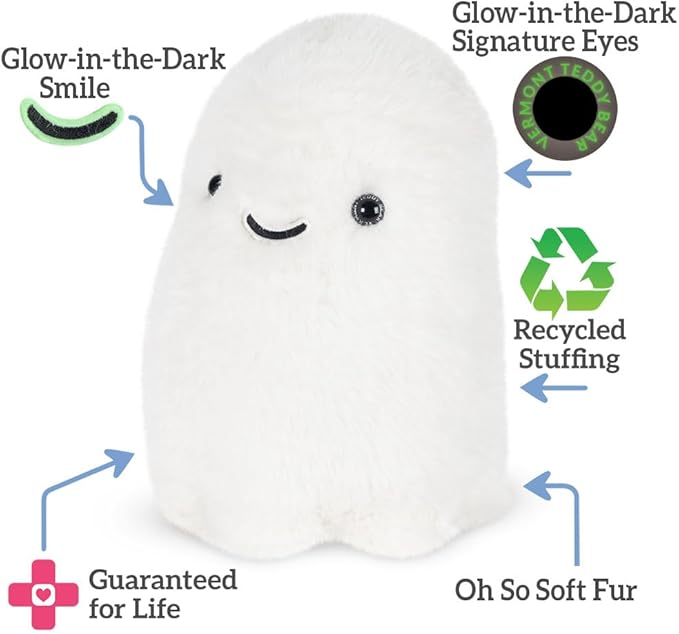 Vermont Teddy Bear Ghost 18 Inch Soft Plush, Glow in The Dark Halloween Collectible for Kids & Adults - Perfect Halloween Decor & Gift