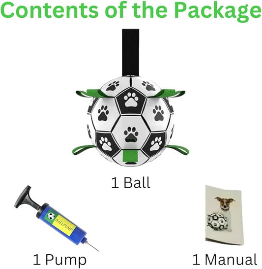 Dog Ball 8 inch - Dog Soccer Ball with Straps, Durable Dog Soccer Ball Indestructible, Perfect Soccer Ball for Dogs with Paw Print, Fun Dog Birthday Gifts - Ideal Dog Soccer Ball Toy