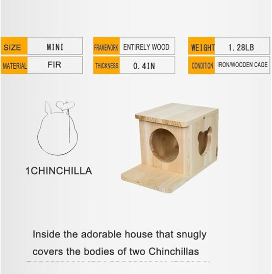 Chinchilla House Pet House Chinchilla Hideout Rabbit House Natural Wooden No Paint Safe Durable Teeth Grinding（Small）