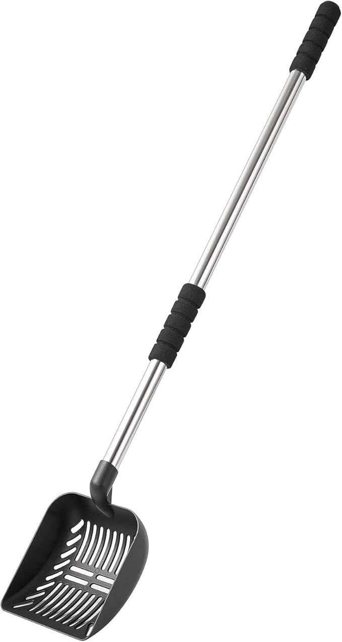Yangbaga Metal Cat Litter Scoop with Deep Shovel&Long Handle,Detachable Stainless Steel Non-Stick Litter Sifter with Foam Padded Grip, No Bending Back Heavy Duty Cat Litter Scooper
