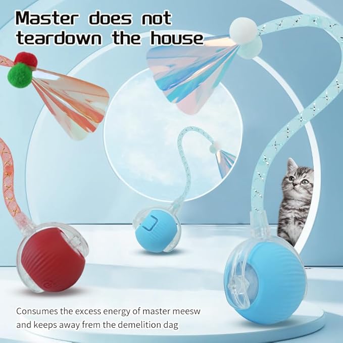 2 Packs Speed Tail 2.0 Interactive Cat Toys for Indoor Cats, Automatic Moving Cat Toy with Elastic Mesh Tail, Rechargeable Cats Ball for Enrichment Exercise