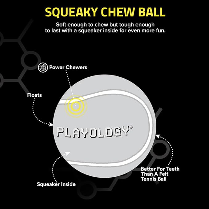 Playology Dog Toys | Squeaky Chew Ball - Bouncy Durable Floating Fetch Ball for Dogs | Jumbo Peanut Butter Scented Toy - Easy to Clean and Made from Non Toxic Materials