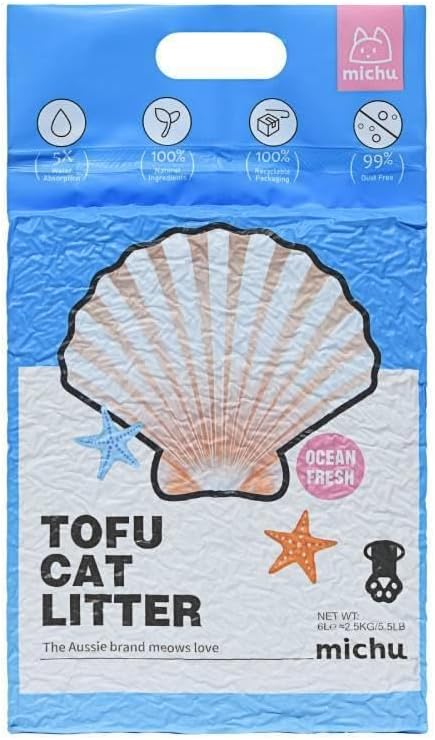 Tofu Cat Litter Natural Clumping Tofu Cat Litter, Fast Clumping and Easily Scoop-able 5.5lb/88oz 5 Scents - Ocean Fresh, 1 Pack