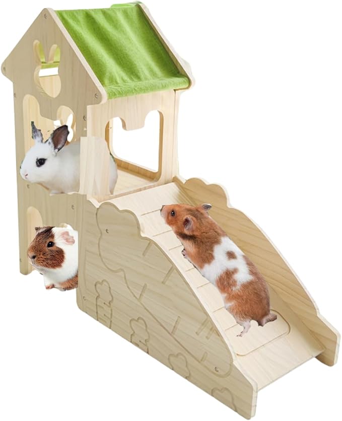 Wooden Guinea Pig Hideout, Bunny Houses and Hideouts Climbing Toys, Hamster Maze, Small Animal Accessories for Rabbit, Chinchilla, Rat, Mice, Gerbil (Combinations 1)