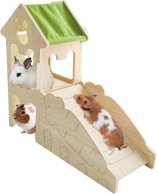 Wooden Guinea Pig Hideout, Bunny Houses and Hideouts Climbing Toys, Hamster Maze, Small Animal Accessories for Rabbit, Chinchilla, Rat, Mice, Gerbil (Combinations 1)