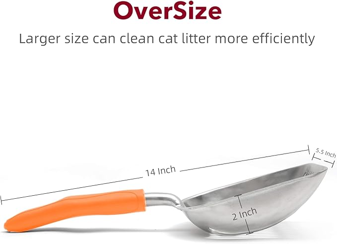 Cat Litter Scoop, Kitty Metal Scooper, Aluminum Alloy Sifter, Kitten Pooper Lifter, Deep Shovel, Long Handle, Poop Sifting, Durable, Heavy Duty, for Litter Box