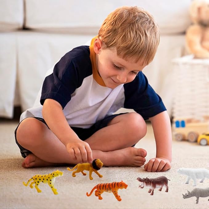 12 pcs Realistic Wild Jungle Animals Figurines Toys,Plastic African Jungle Animals Playset for Kids:Lion,Elephant,Giraffe-Ages 3