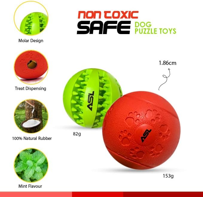 Interactive Dog Treat Ball, 2-Pack Durable Chew Balls for Puppies and Dogs Enrichment Toys for Large Dogs & Small Dogs, Durable Balls for Teeth Cleaning/IQ Training/Chewing
