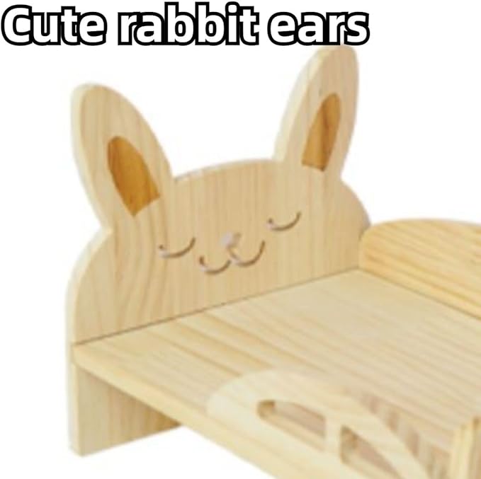 Large Wooden Rabbit Bed - Easy Assemble 13.3"x 8.6" Pet Bed with Support Structure & Removable Cushion for Rabbits, Guinea Pigs, Kittens & Small Animals - Cozy Sleeping Habitat