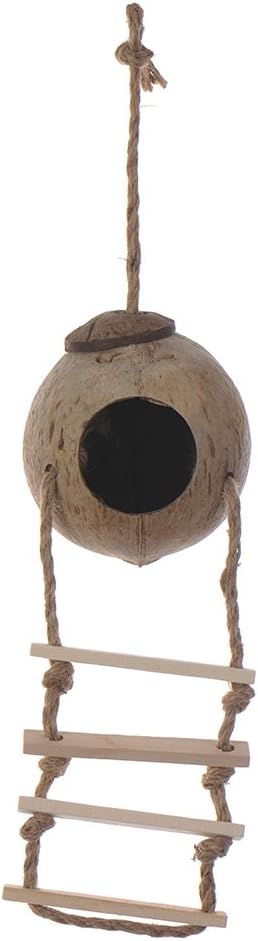 Hypeety Natural Coconut Hideaway Birds Toys Decorative Bird Nest Cage House with Bird Ladder Parakeet Budgie Cage Bird Nest