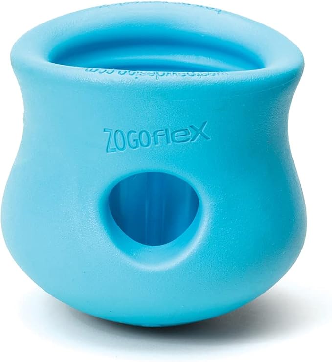 WEST PAW Zogoflex Toppl Interactive Treat Dispensing Dog Puzzle Play Toy, 100% Guaranteed Tough, It Floats!, Made in USA, Small, Aqua