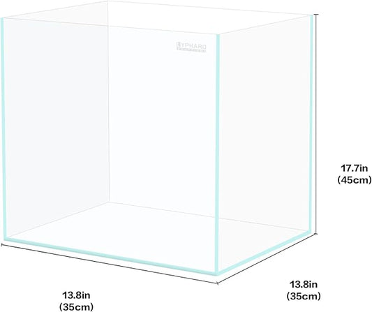 Rimless Aquarium 14.5 Gallon Tall Tank, Ultra Clear Low Iron Fish Tank for Betta Goldfish, L13.8×W13.8×H17.7 Glass Thickness 6mm with EVA Foam Leveling Mat