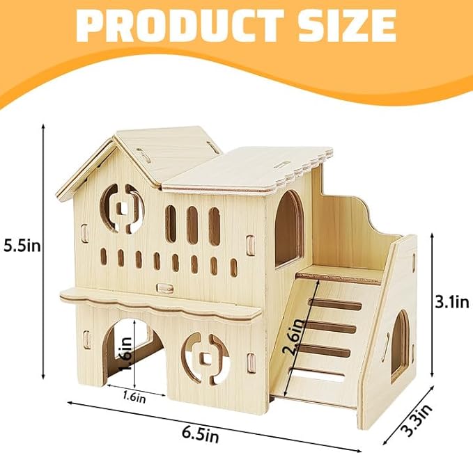 Hamster House - Double-Decker Hut With Slide, Guinea Pig Castle, Small Animal Habitat Decor, Cage Accessories