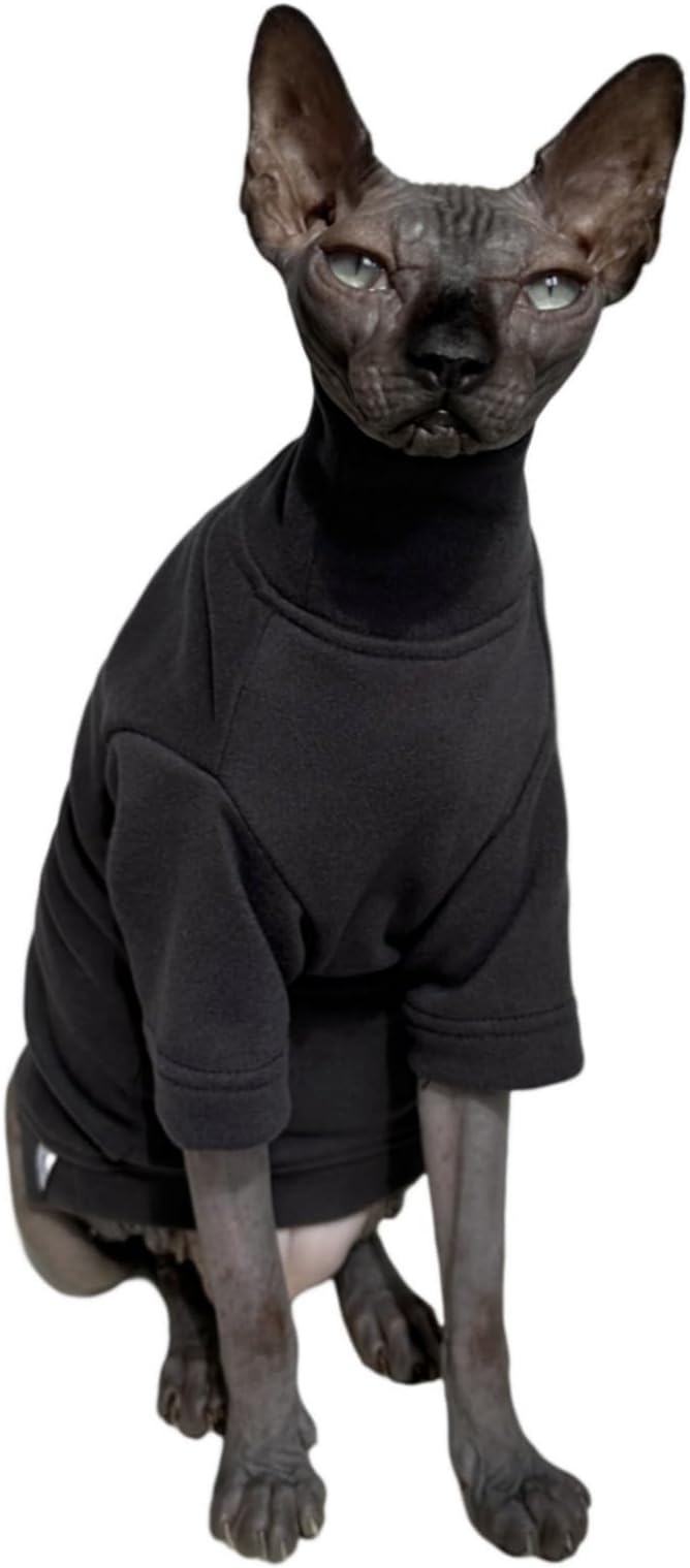 Sphynx Cats Solid Warm Fleece Shirt Cat Turtleneck Undershirt Thermal Hairless Cat Clothes for Sphynx, Devon, Cornish Cat Clothes and Small Kitten and Dogs (Deep Grey, Large)