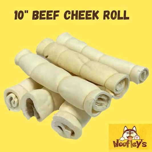 Woofley's 9-10" Buffalo Beef Cheek Roll - (5 Count)- Beef Cheek Rolls for Dogs - Long Lasting Natural Dog Chews