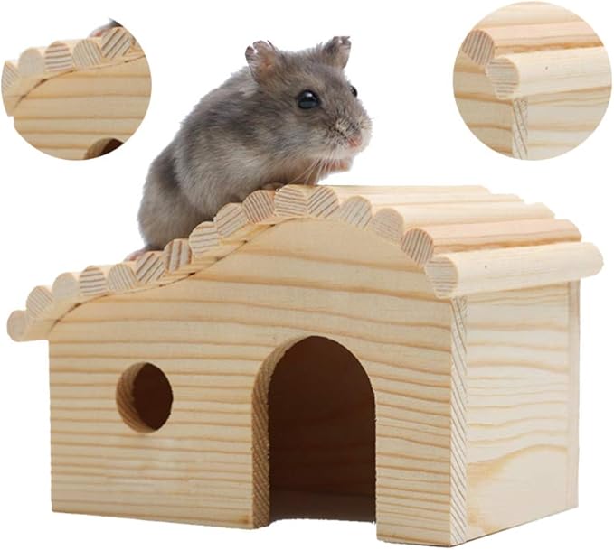 balacoo Wooden Hut Hideout for Hamsters Natural Solid Nesting House Entrance Small Habitat for Pet Promotes Chewing Instincts and Exploration