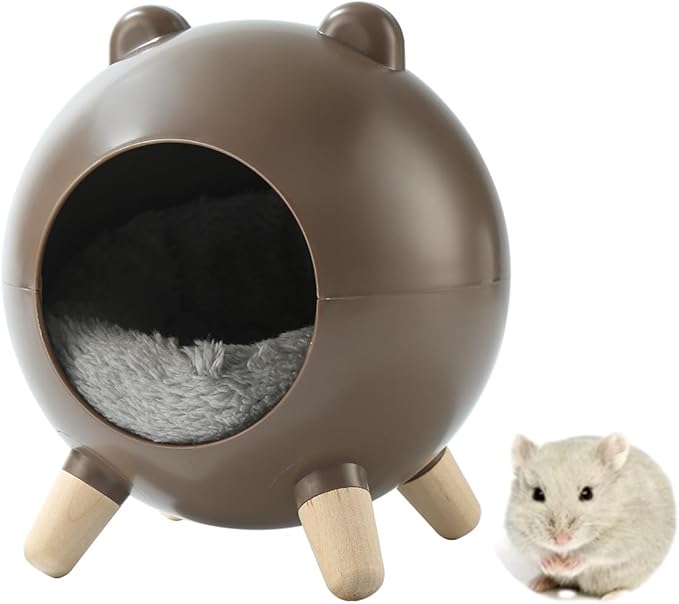 TUTU&LELE Hamster Hideout, Tiny House Hideout and Habitat, Space Elf Hiding Nest, Durable Hamster Bed with Round Thick Plush Pads, for Mice, Gerbils,Hamsters to Play, Sleep and Rest (Brown)