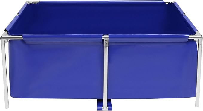 Foldable Canvas Fish Pond, Large 47x 31x19inch Portable Outdoor Garden Pond with Stainless Steel Frame, Waterproof & Anti-Rust Design for Fish, Shrimp, Lobster Farming, Easy to Assemble & Store