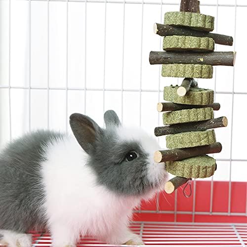3Pieces Bunny Chew Toys for Teeth Natural Fruit Twigs Handmade Timothy Alfalfa Hay Grass Cakes for Guinea Pigs Hamsters Dwarf Rabbits Chinchillas Gerbils Improves Dental Health