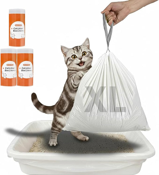 Cat Litter Box Liners, 45 Count Jumbo Size Litter Box Bags with Drawstring, Large Heavy Duty Litter Liners for Self Cleaning Cat Litter Box, Tear Leak Resistant for Pet Supplies(37" x 18")