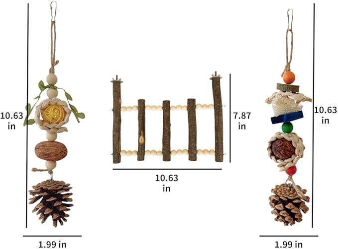 3pcs Bird Climbing Ladder Bridge Chewng Toy Set Bird Cage Toy Funny Parrot Cage Hanging Parrot Cage Bite Toys Parakeet Cage Wooden Parrot Toys Random Color