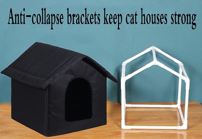 Outdoor Cat House Cat House for Outdoor and Indoor Use - Waterproof Shelter for Cats, Dogs, and Feral Animals (Black cat House, Large)