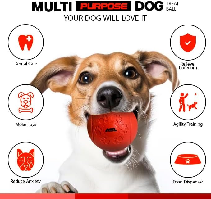 Interactive Dog Treat Ball, 2-Pack Durable Chew Balls for Puppies and Dogs Enrichment Toys for Large Dogs & Small Dogs, Durable Balls for Teeth Cleaning/IQ Training/Chewing