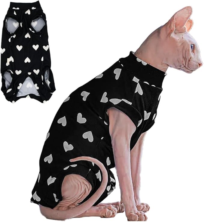 Sphynx Cat Clothes, Hairless Cat Shirt, Soft Stretchy Sweater for Cats, Breathable Cat Daily Outfit, Cat Pullover for Cornish Rex, Devon Rex (Black, S (2.5-3.5lbs))
