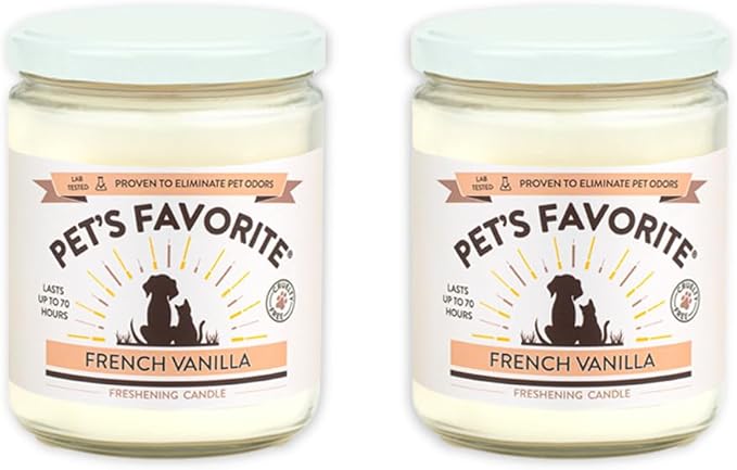 Pet's Favorite Pet Odor Candle, Clean Burning, Long Lasting Scented Candles with a Cotton Wick. (French Vanilla, Pack of 2)