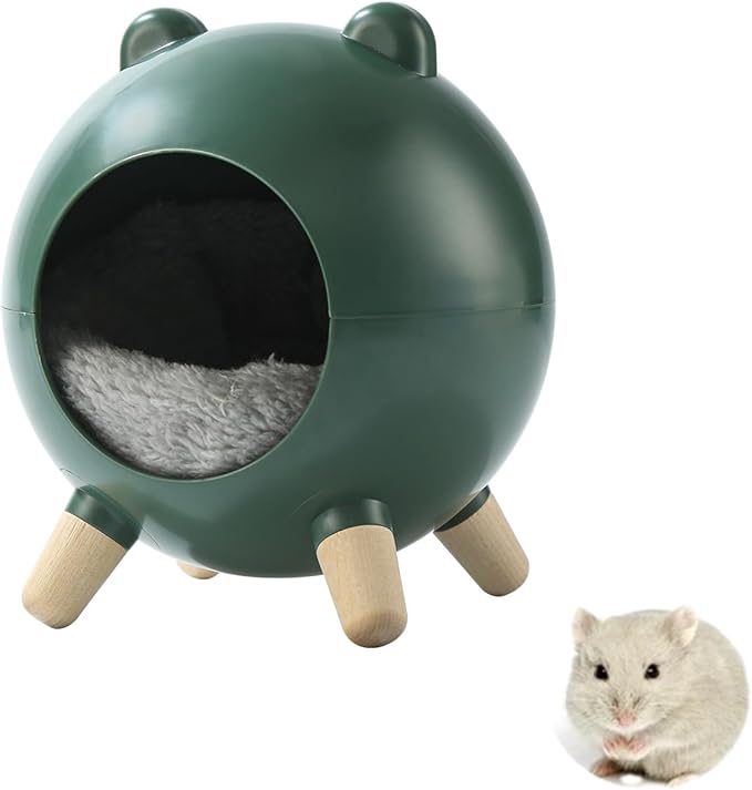 TUTU&LELE Hamster Hideout, Tiny House Hideout and Habitat, Space Elf Hiding Nest, Durable Hamster Bed with Round Thick Plush Pads, for Mice, Gerbils,Hamsters to Play, Sleep and Rest (Green)