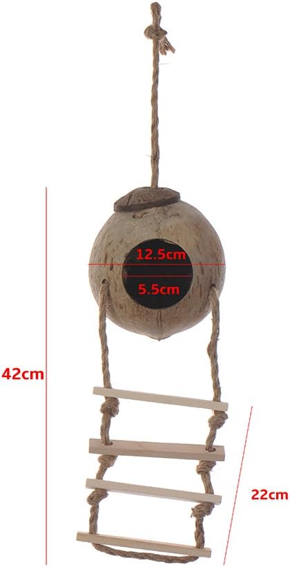 Hypeety Natural Coconut Hideaway Birds Toys Decorative Bird Nest Cage House with Bird Ladder Parakeet Budgie Cage Bird Nest