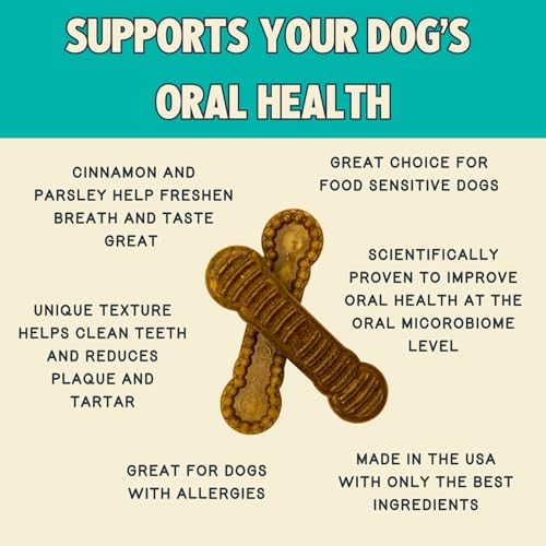 Jiminy's Dental Chews for Dogs, Cinnamon Flavor, Scientifically Proven to Improve Oral Health, Dental Bones Clean Teeth, Fight Bad Breath, and Removes Plaque and Tartar, Large, 7ct (Pack of 6)