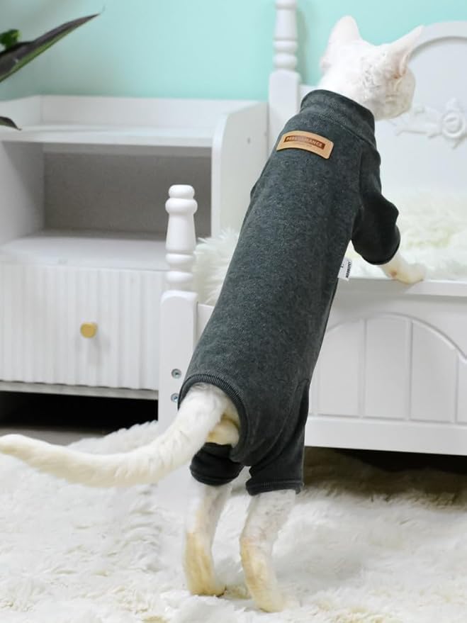 Sphynx Cat Sweater –Hairless Cats Shirt Pullover Kitten T-Shirts with Belly-Wrap Protection, Soft-Stretch Winter Clothes for Hairless Cats, Indoor Kitten Apparel (Dark Grey, X-Large)