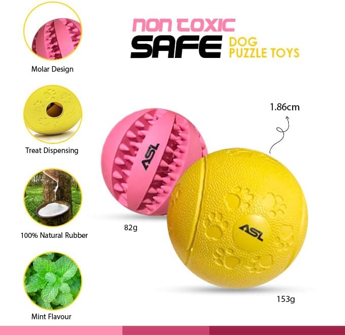 Interactive Dog Treat Ball, 2-Pack Durable Chew Balls for Puppies and Dogs Enrichment Toys for Large Dogs & Small Dogs, Durable Balls for Teeth Cleaning/IQ Training/Chewing