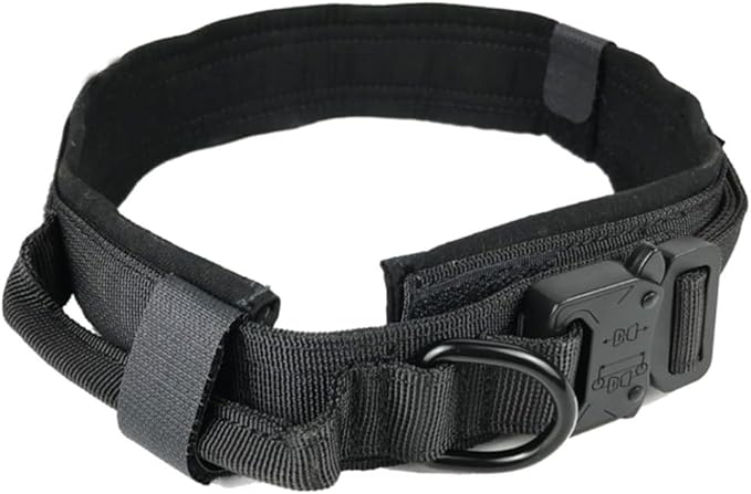 Tactical Dog Harness with Handle Collar and Leash Set Dog Vest Harness No Pull Dog Harness with Patches Adjustable Buckles for Dogs (Black, Medium)