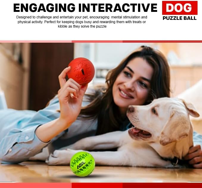 Interactive Dog Treat Ball, 2-Pack Durable Chew Balls for Puppies and Dogs Enrichment Toys for Large Dogs & Small Dogs, Durable Balls for Teeth Cleaning/IQ Training/Chewing