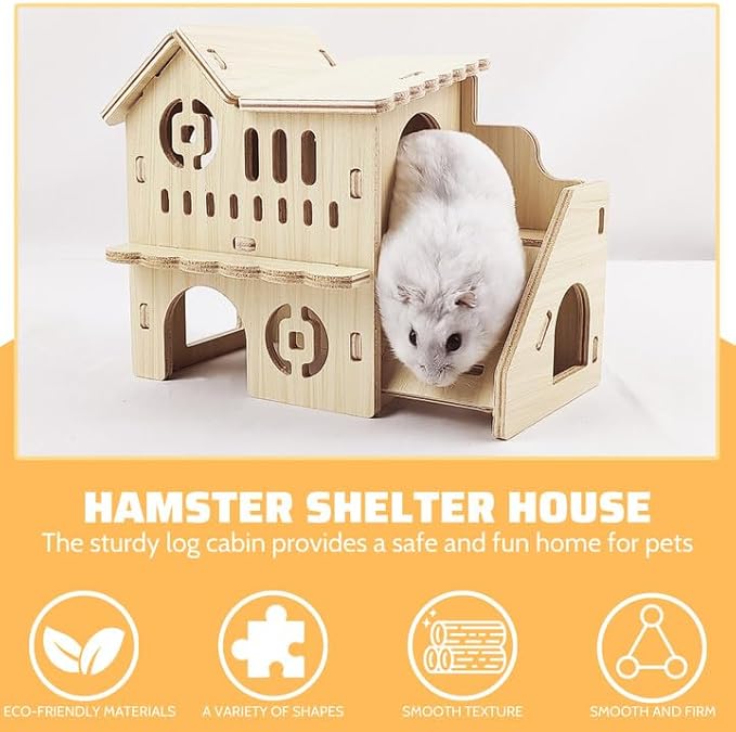 Hamster House - Double-Decker Hut With Slide, Guinea Pig Castle, Small Animal Habitat Decor, Cage Accessories