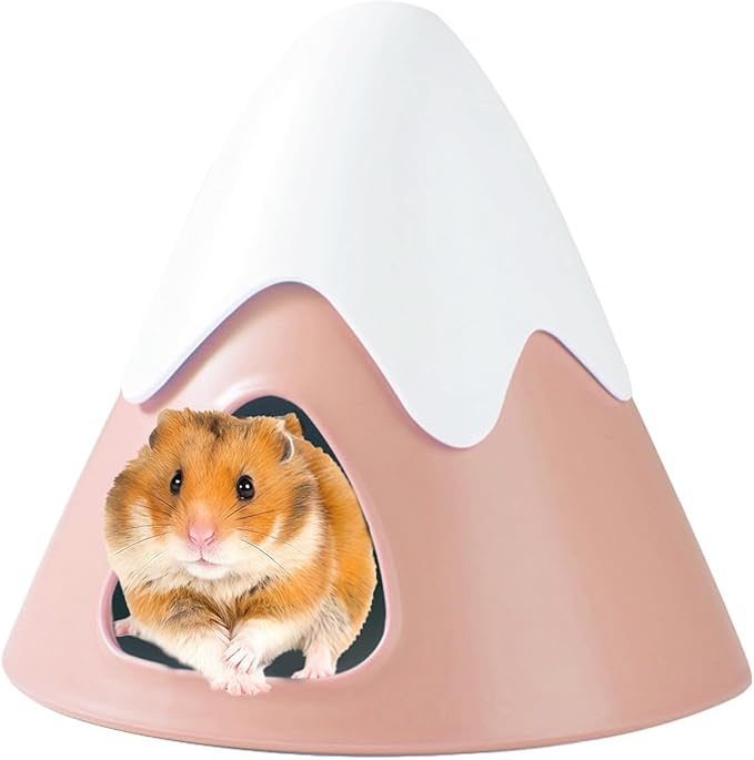 Hamster Hideout, Snowy Mountain Shape Hamster Hide House,Cute Small Animal Habitat Hideaway Hut for Syrian Hamsters, Mice, Gerbils, Rats (Pink)