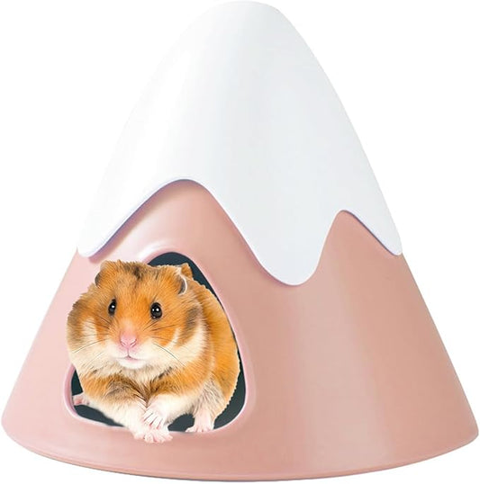 Hamster Hideout, Snowy Mountain Shape Hamster Hide House,Cute Small Animal Habitat Hideaway Hut for Syrian Hamsters, Mice, Gerbils, Rats (Pink)