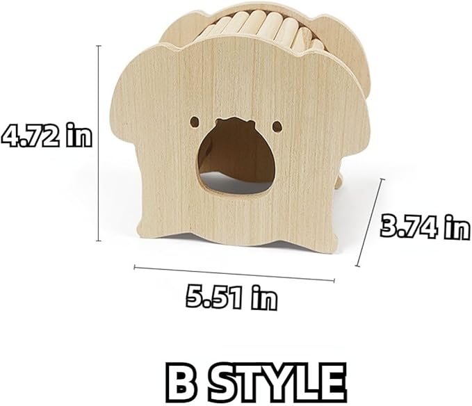 Hamster Wooden Hideout House Natural Wood Pet Rats Climbing Play Hut Hideaway Room for Small Chicken Hedgehogs Chinchilla Habitat Pet Cage Accessories (B)
