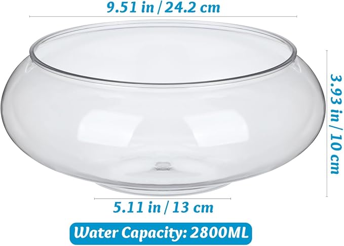 Clear Fish Bowl Vase Bubble, 2pcs Terrarium Fish Bowl Round Shallow Planter Desktop Goldfish Tank Hydroponic Planter Plastic Aquatic Plant Pot Daffodil Pot (2800ml)