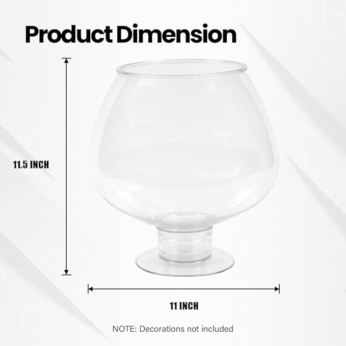 Koller Products 1.7 Gallon Brandy Snifter Fish Bowl, Impact-Resistant Plastic, Ideal for Party Events, Home Decor, Betta Bowl
