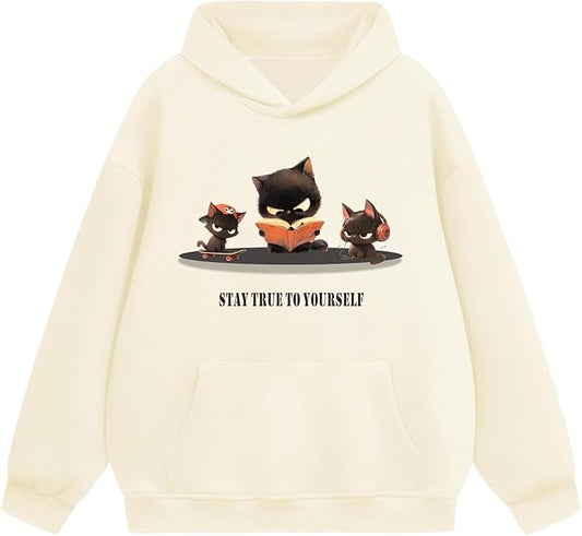 Oversized Hoodies for Women 2025 Trendy Cute Dog Cat Print Sweatshirts Hooded Pullover Tops with Kangaroo Pocket