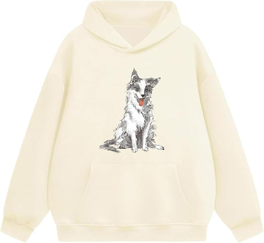 Oversized Hoodies for Women 2025 Trendy Cute Dog Cat Print Sweatshirts Hooded Pullover Tops with Kangaroo Pocket
